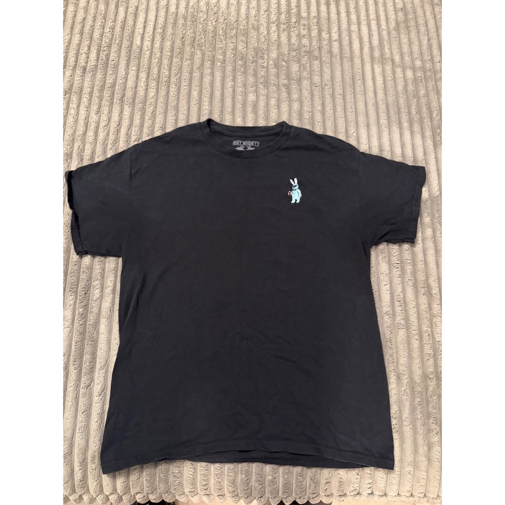 Riot Society Mens Black Embroidered Party Bunny Graphic T-Shirt Large